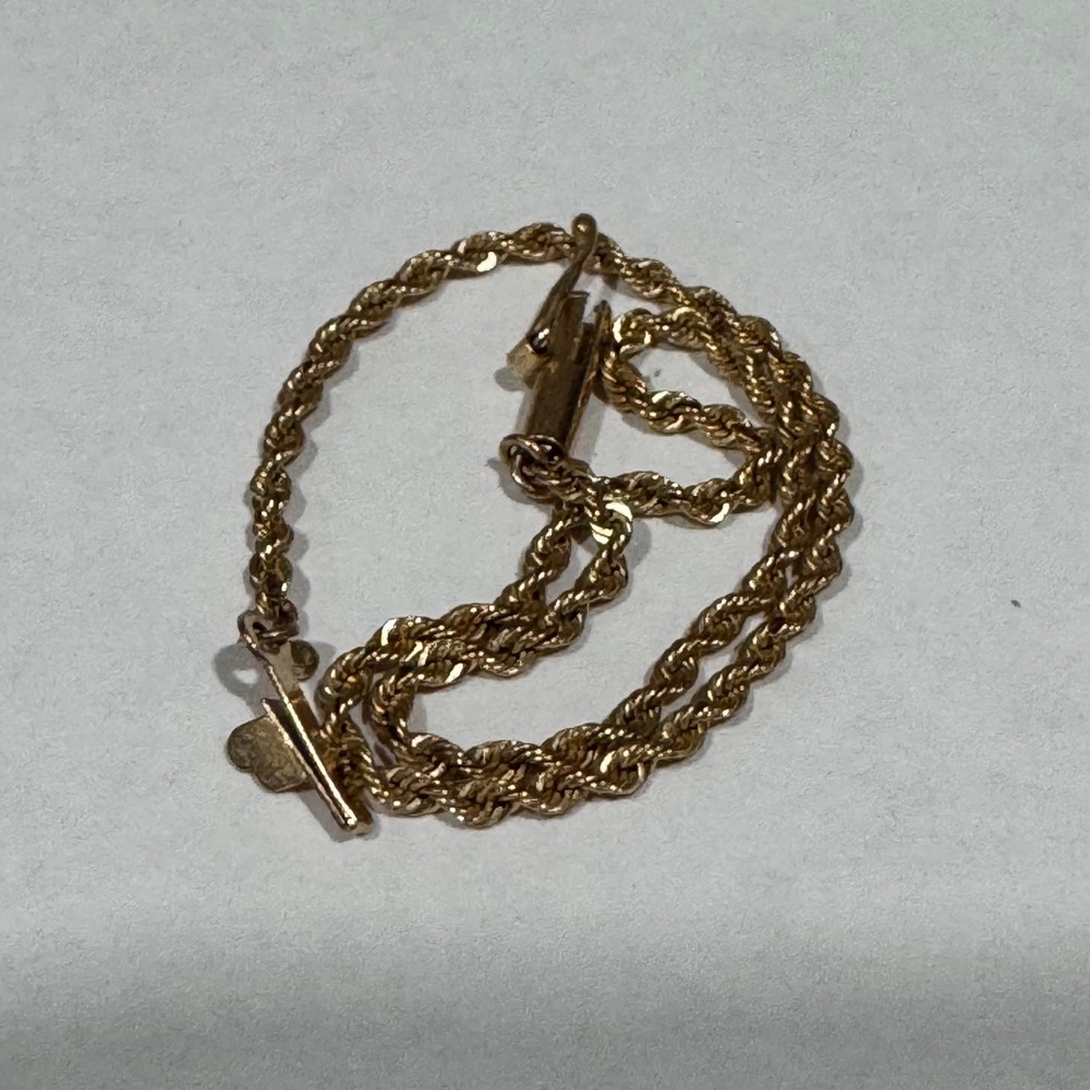 Rope Chain Bracelet Women 7" Yellow Gold 14k Solid 1.75g Fine Jewelry